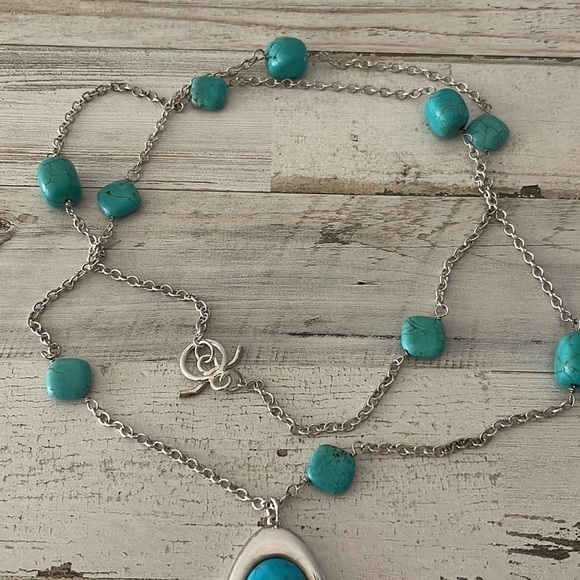 Vintage Simon Sebbag Silver Turquoise Station Pendant Necklace. - Picture 4 of 7